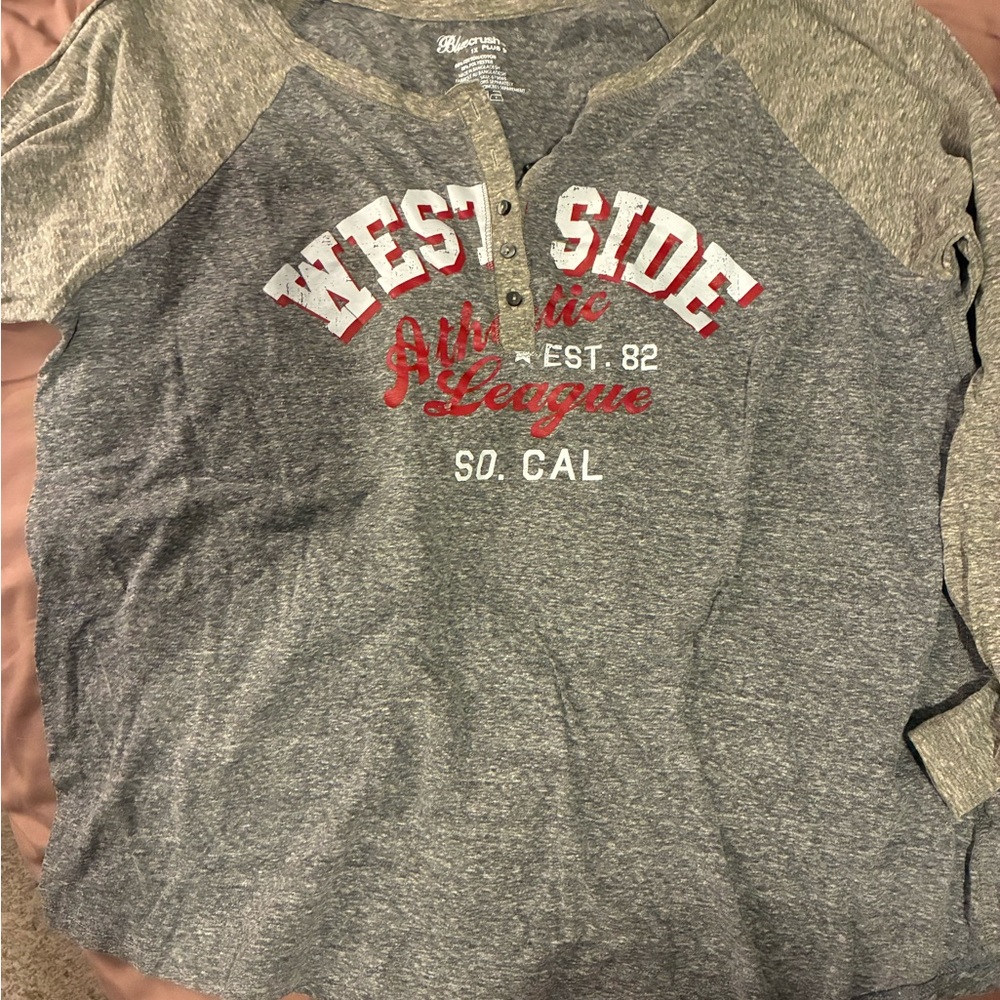 Gray and Red Graphic Henley Shirt